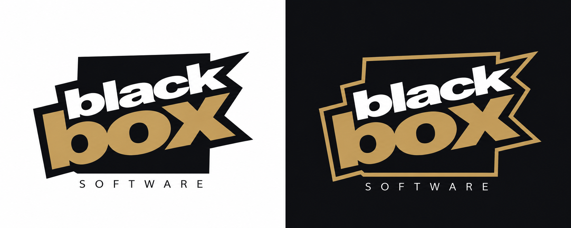 Blackbox Software — marca em preto e dourado sobre fundo branco
